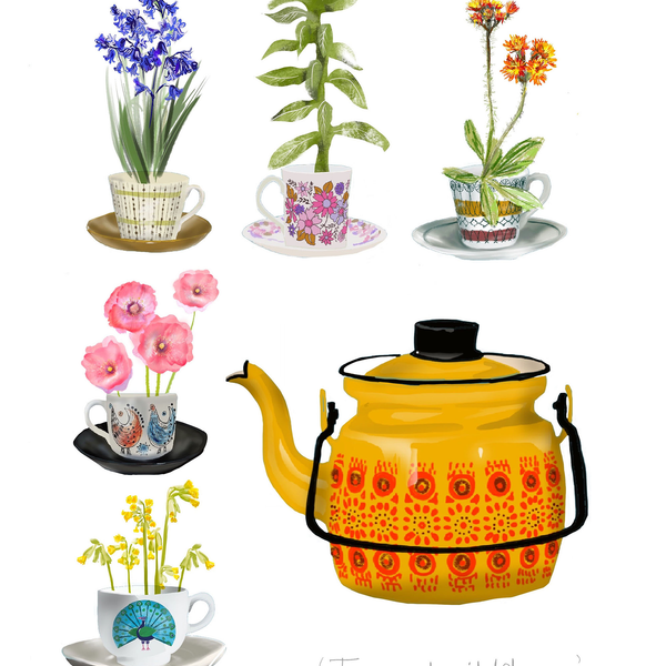 detail of Tea and Wildflowers Wall Art Print - Sara Sayer