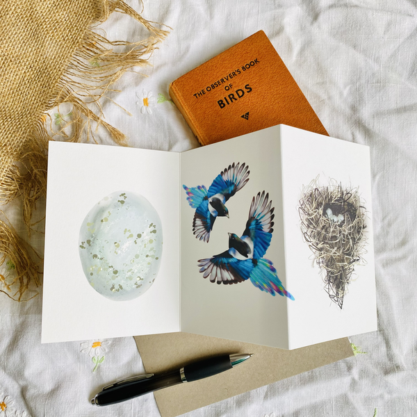 Magpie British Birds card Concertina Card - Sara Sayer