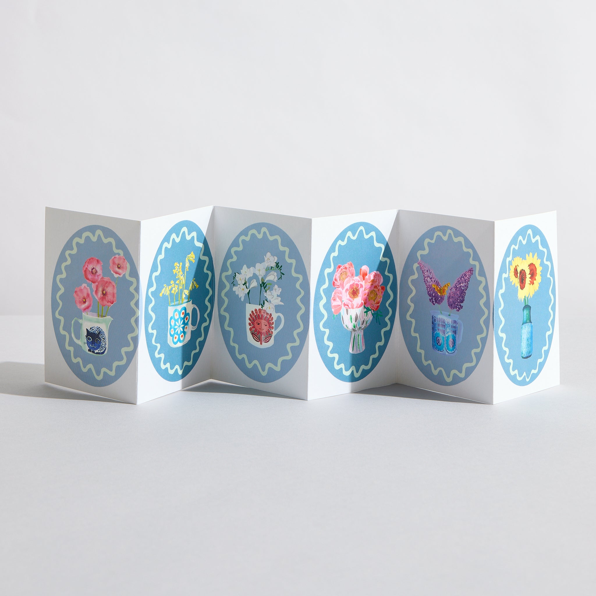 Shades of Blue Botanical Flower concertina card