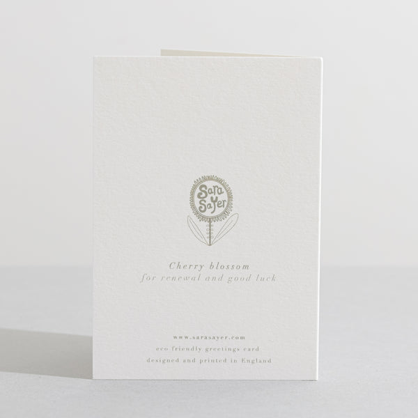 back of Cherry Blossom Card Language of flowers card - Sara Sayer