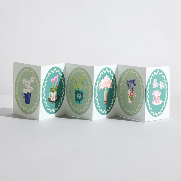 Shades of Green Botanical Flower concertina card