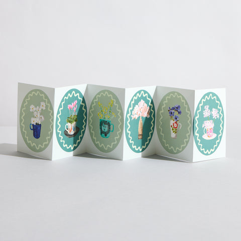 Shades of Green Botanical Flower concertina card