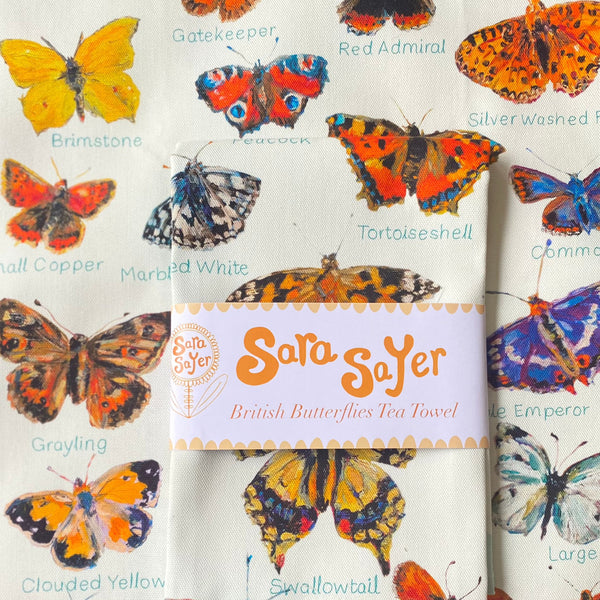 British Butterflies Tea Towel by Sara Sayer
