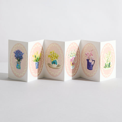 Shades of Pink Botanical Flower concertina card