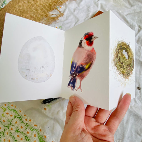 Goldfinch British Bird concertina card - Sara Sayer