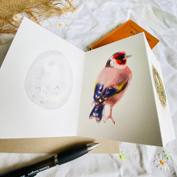 Goldfinch British Bird concertina card - Sara Sayer