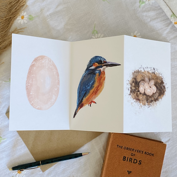 Kingfisher British Bird card Concertina Card - Sara Sayer