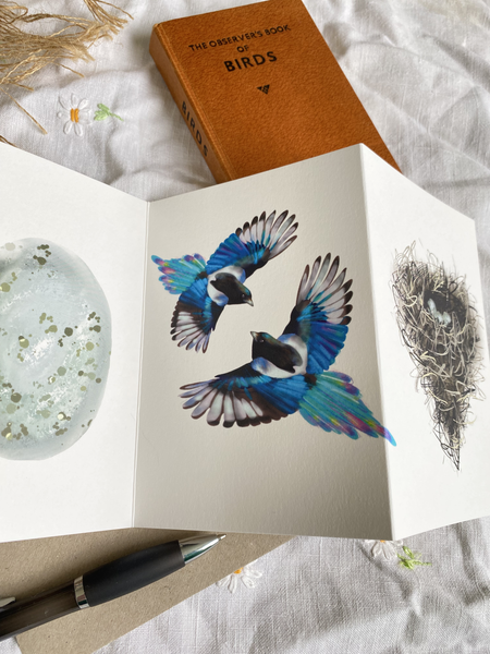 Magpie British Birds card Concertina Card - Sara Sayer