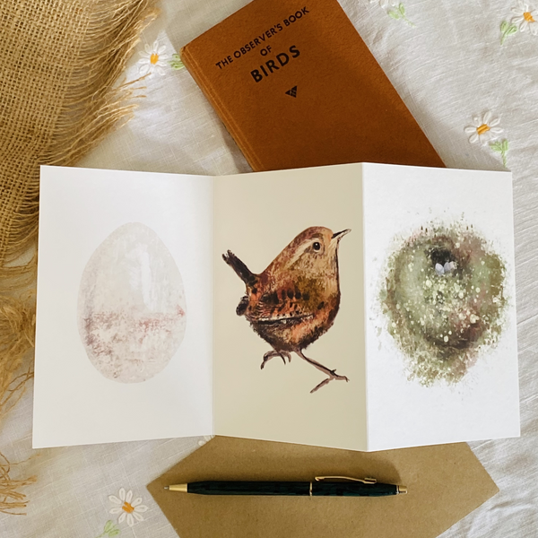 Wren British Bird card Concertina Card - Sara Sayer